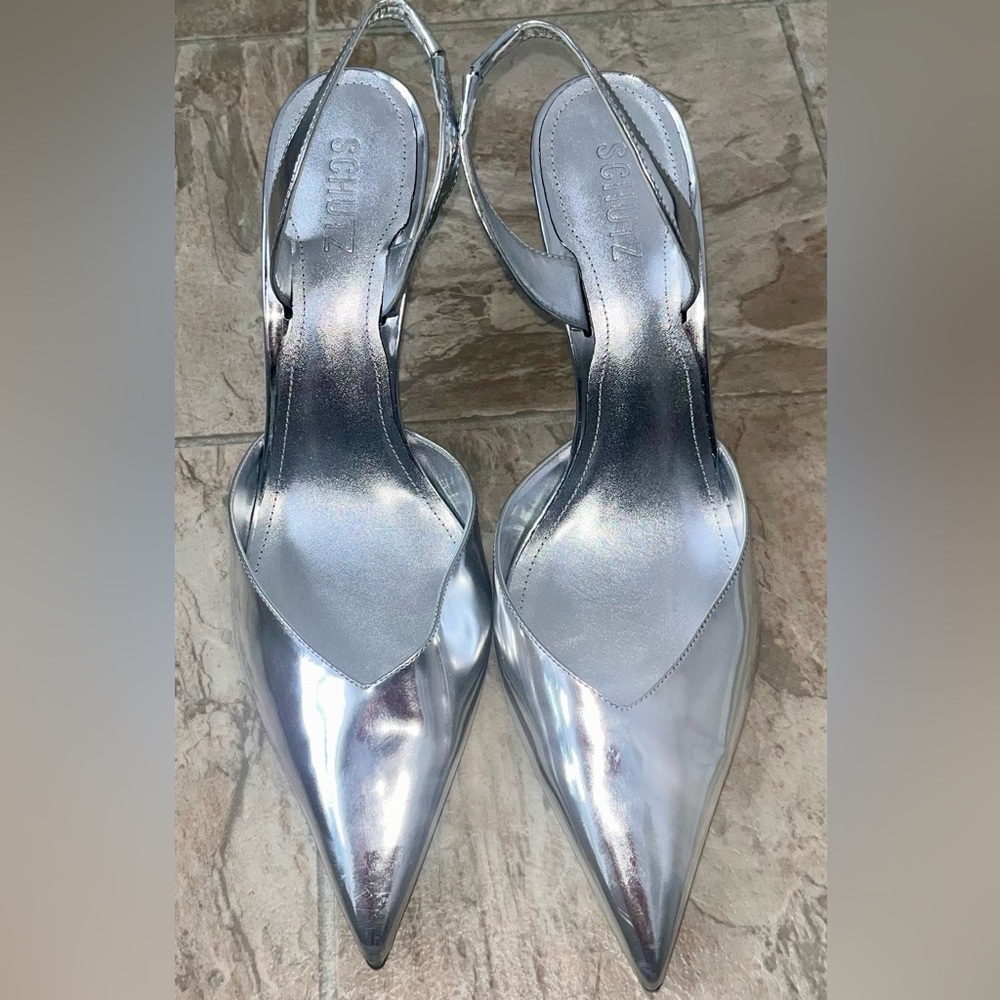SCHUTZ Shiny Silver Heels